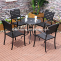 Waterproof restaurant cafe plastic wood furniture coffee table set outdoor garden patio furniture set